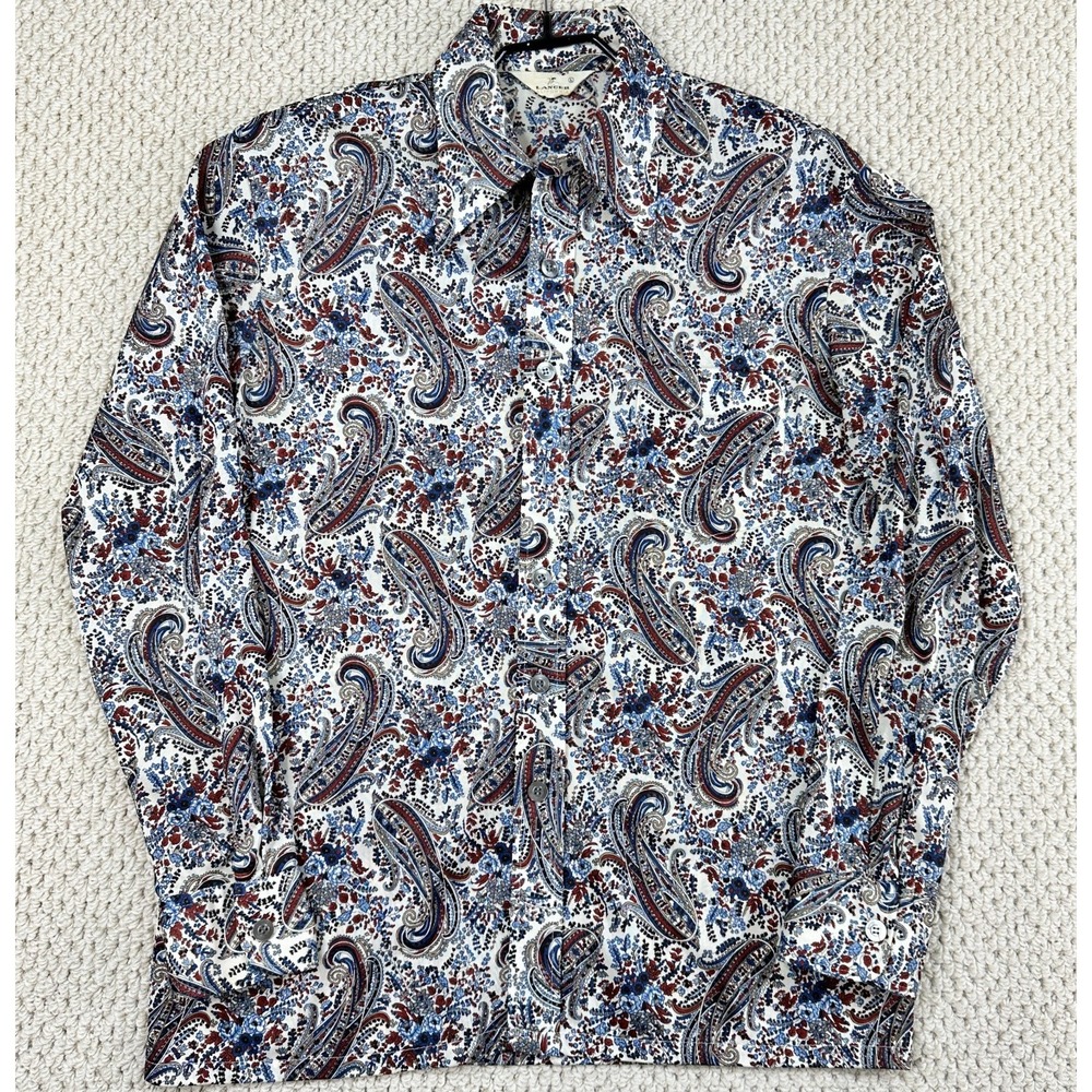 Vintage Lancer California Shirt Mens L Paisley 70s Disco Polyester Long Sleeve